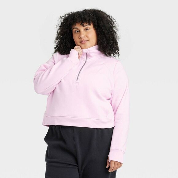 Women's Fleece Half Zip Pullover Sweatshirt - All in Motion Light Pink 2X NWT - Picture 1 of 5